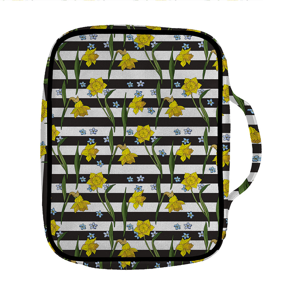 Yellow Daffodil Striped Pattern Print Front Pocket Bible Bag