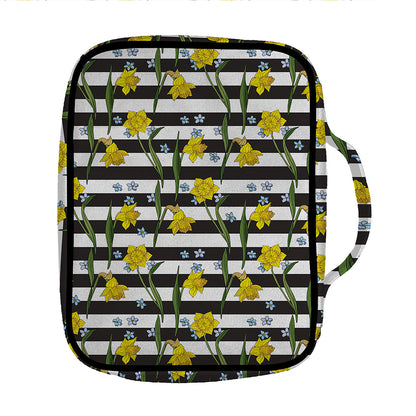 Yellow Daffodil Striped Pattern Print Front Pocket Bible Bag