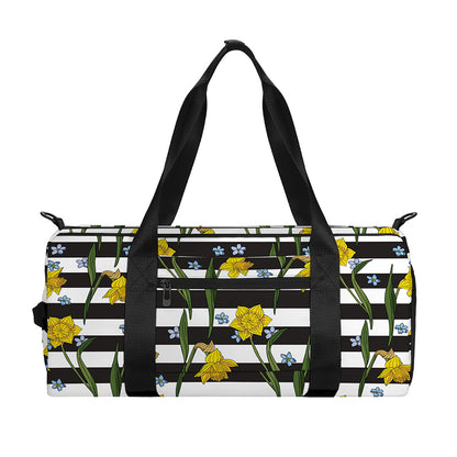 Yellow Daffodil Striped Pattern Print Gym Bag