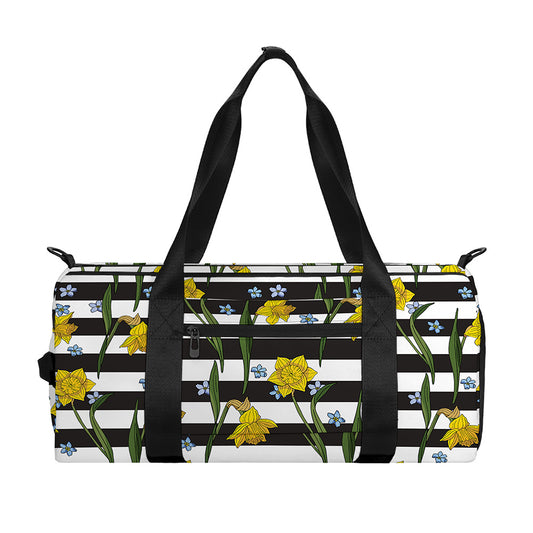 Yellow Daffodil Striped Pattern Print Gym Bag