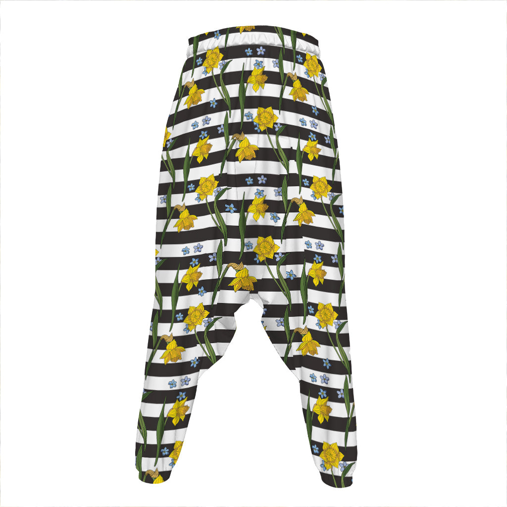 Yellow Daffodil Striped Pattern Print Hammer Pants