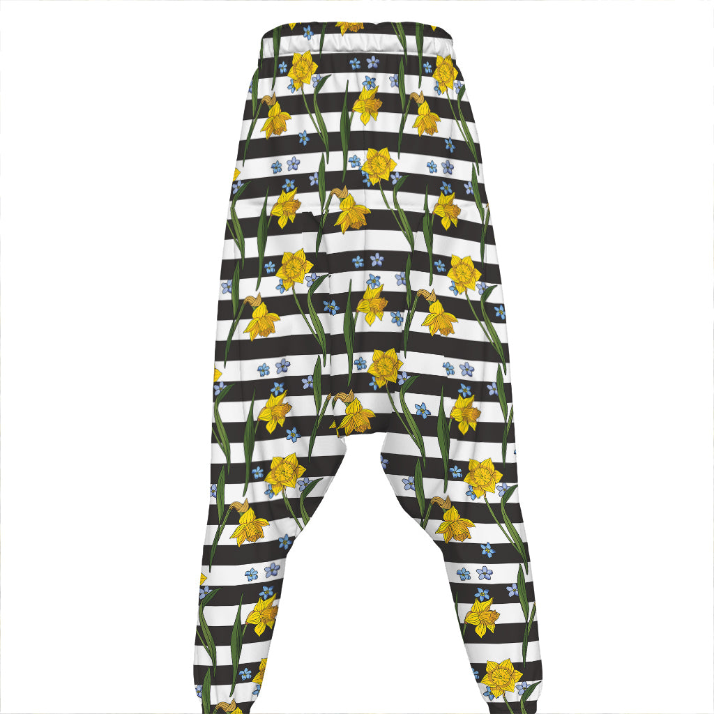 Yellow Daffodil Striped Pattern Print Hammer Pants
