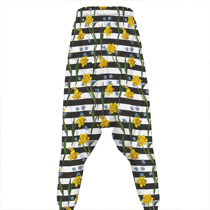 Yellow Daffodil Striped Pattern Print Hammer Pants