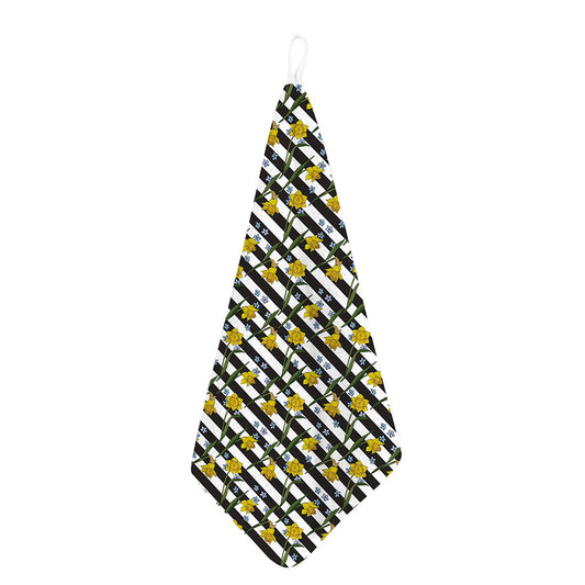 Yellow Daffodil Striped Pattern Print Hand Towel