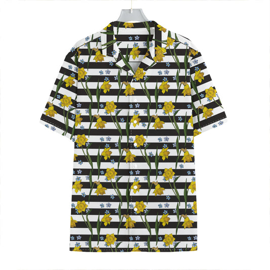Yellow Daffodil Striped Pattern Print Hawaiian Shirt