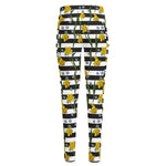 Yellow Daffodil Striped Pattern Print High-Waisted Pocket Leggings