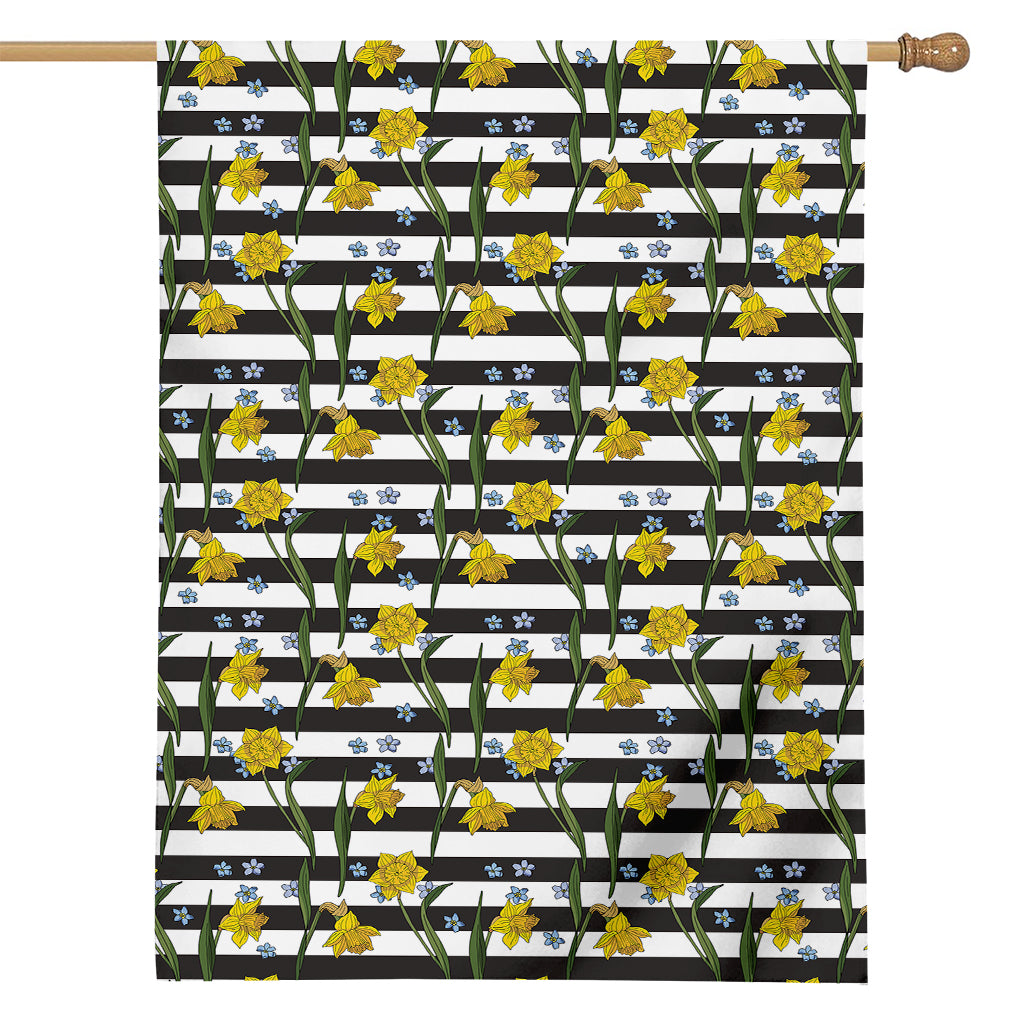 Yellow Daffodil Striped Pattern Print House Flag