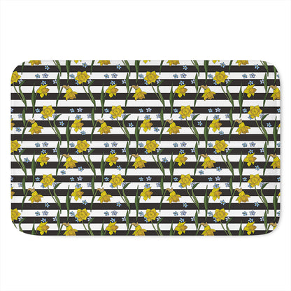 Yellow Daffodil Striped Pattern Print Indoor Door Mat