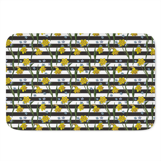 Yellow Daffodil Striped Pattern Print Indoor Door Mat