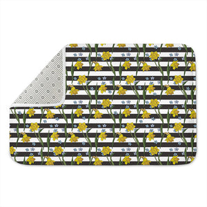 Yellow Daffodil Striped Pattern Print Indoor Door Mat