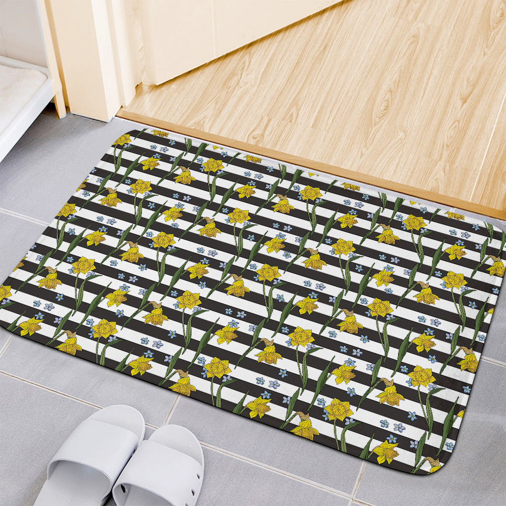 Yellow Daffodil Striped Pattern Print Indoor Door Mat