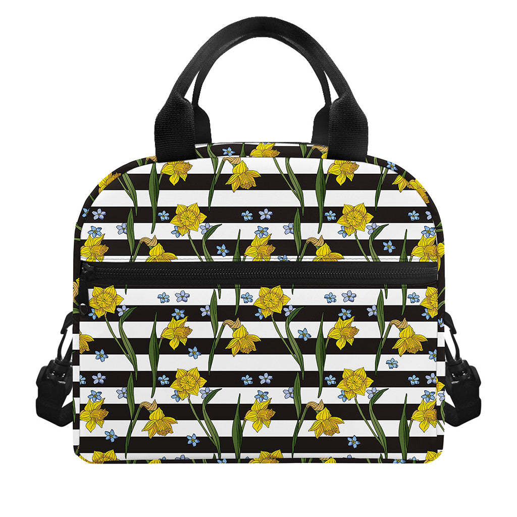 Yellow Daffodil Striped Pattern Print Insulated Lunch Bag