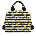 Yellow Daffodil Striped Pattern Print Insulated Lunch Bag
