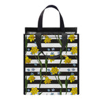 Yellow Daffodil Striped Pattern Print Insulated Lunch Tote
