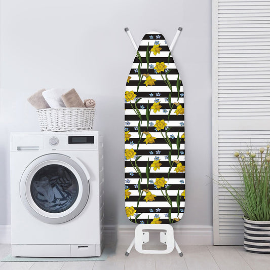 Yellow Daffodil Striped Pattern Print Ironing Board Cover