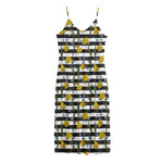 Yellow Daffodil Striped Pattern Print Jersey Midi Cami Dress