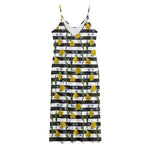 Yellow Daffodil Striped Pattern Print Jersey Midi Cami Dress