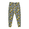 Yellow Daffodil Striped Pattern Print Jogger Pants