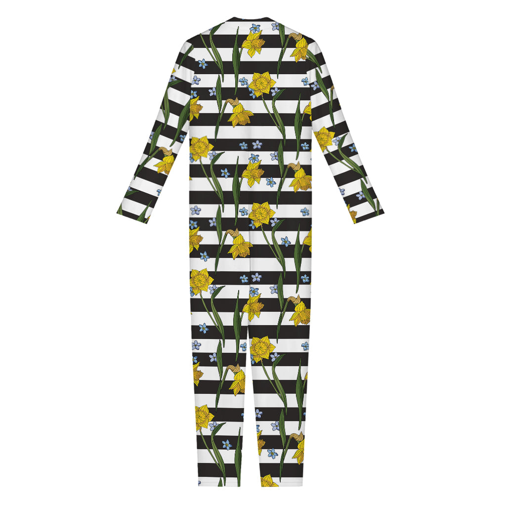 Yellow Daffodil Striped Pattern Print Jumpsuit