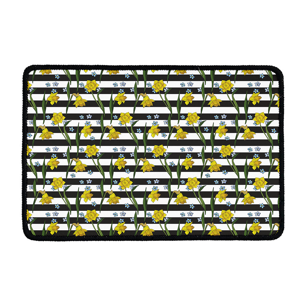 Yellow Daffodil Striped Pattern Print Kitchen Mat