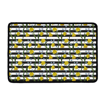 Yellow Daffodil Striped Pattern Print Kitchen Mat