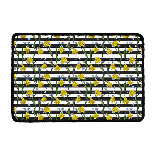 Yellow Daffodil Striped Pattern Print Kitchen Mat