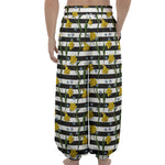 Yellow Daffodil Striped Pattern Print Lantern Pants