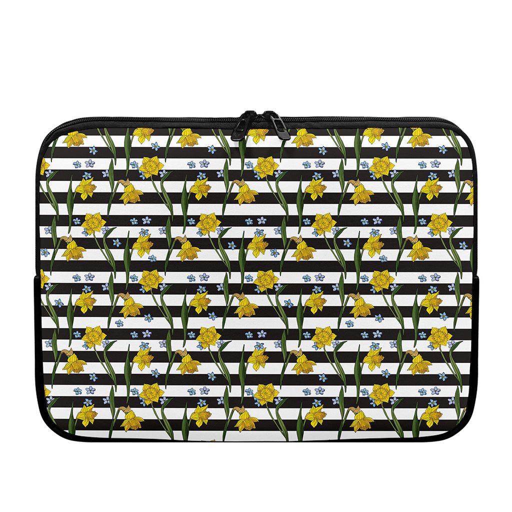 Yellow Daffodil Striped Pattern Print Laptop Sleeve