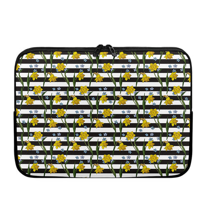 Yellow Daffodil Striped Pattern Print Laptop Sleeve