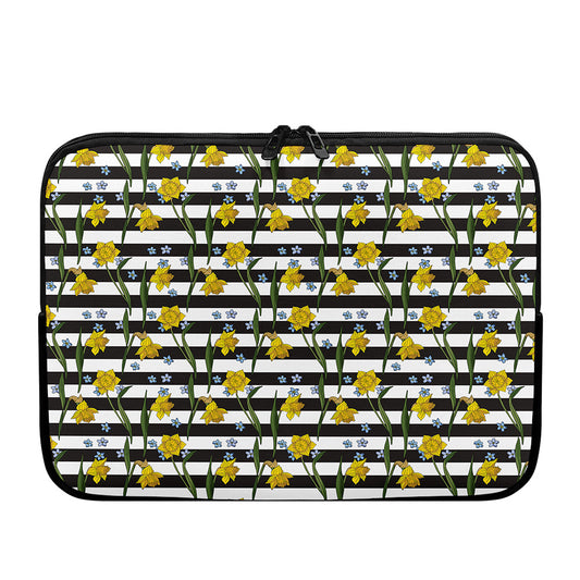 Yellow Daffodil Striped Pattern Print Laptop Sleeve