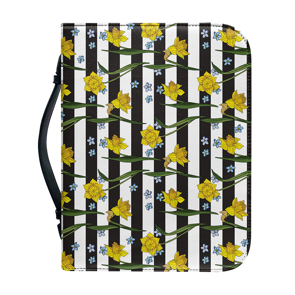 Yellow Daffodil Striped Pattern Print Leather Bible Cover