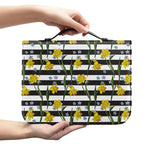 Yellow Daffodil Striped Pattern Print Leather Bible Cover