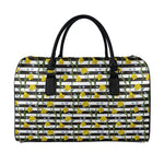 Yellow Daffodil Striped Pattern Print Leather Duffle Bag
