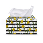 Yellow Daffodil Striped Pattern Print Leather Tissue Box Cover