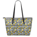 Yellow Daffodil Striped Pattern Print Leather Tote Bag With Zipper