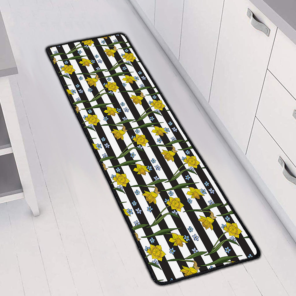 Yellow Daffodil Striped Pattern Print Long Kitchen Mat