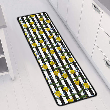 Yellow Daffodil Striped Pattern Print Long Kitchen Mat