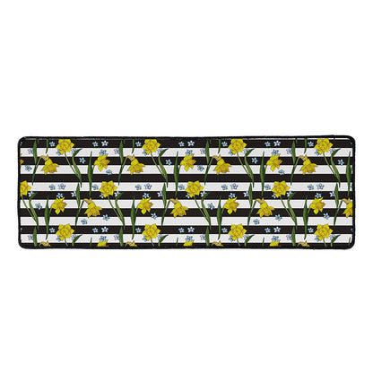 Yellow Daffodil Striped Pattern Print Long Kitchen Mat