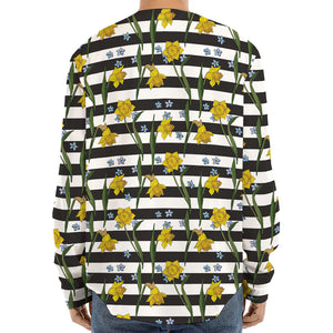 Yellow Daffodil Striped Pattern Print Long Sleeve Baseball Jersey