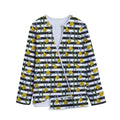 Yellow Daffodil Striped Pattern Print Long Sleeve Short Coat