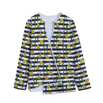 Yellow Daffodil Striped Pattern Print Long Sleeve Short Coat
