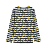 Yellow Daffodil Striped Pattern Print Long Sleeve Short Coat