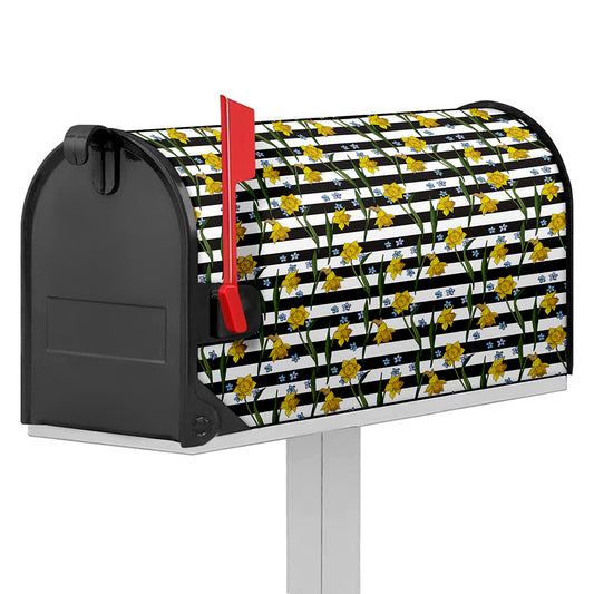 Yellow Daffodil Striped Pattern Print Mailbox Cover
