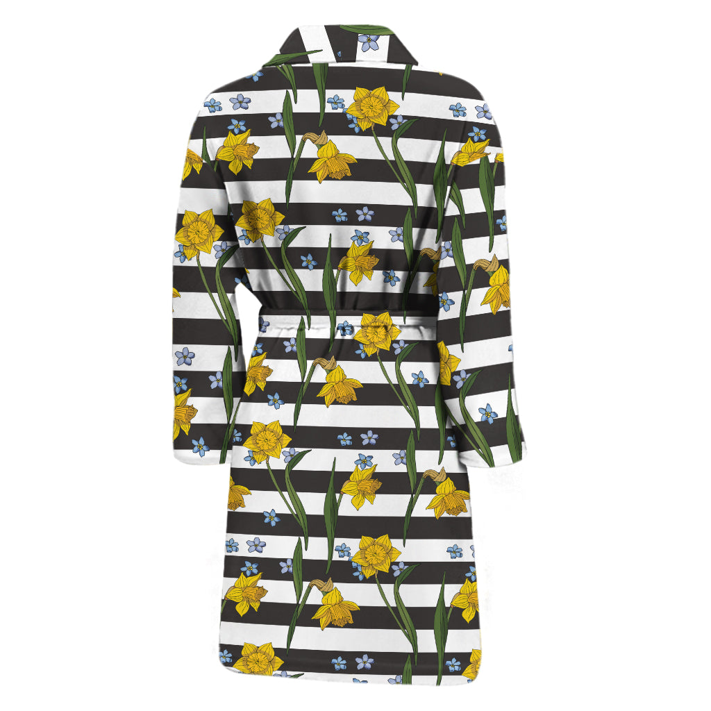 Yellow Daffodil Striped Pattern Print Men's Bathrobe