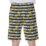 Yellow Daffodil Striped Pattern Print Men's Beach Shorts