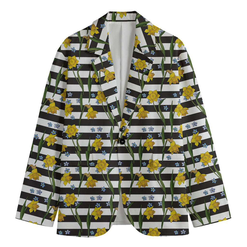 Yellow Daffodil Striped Pattern Print Men's Blazer