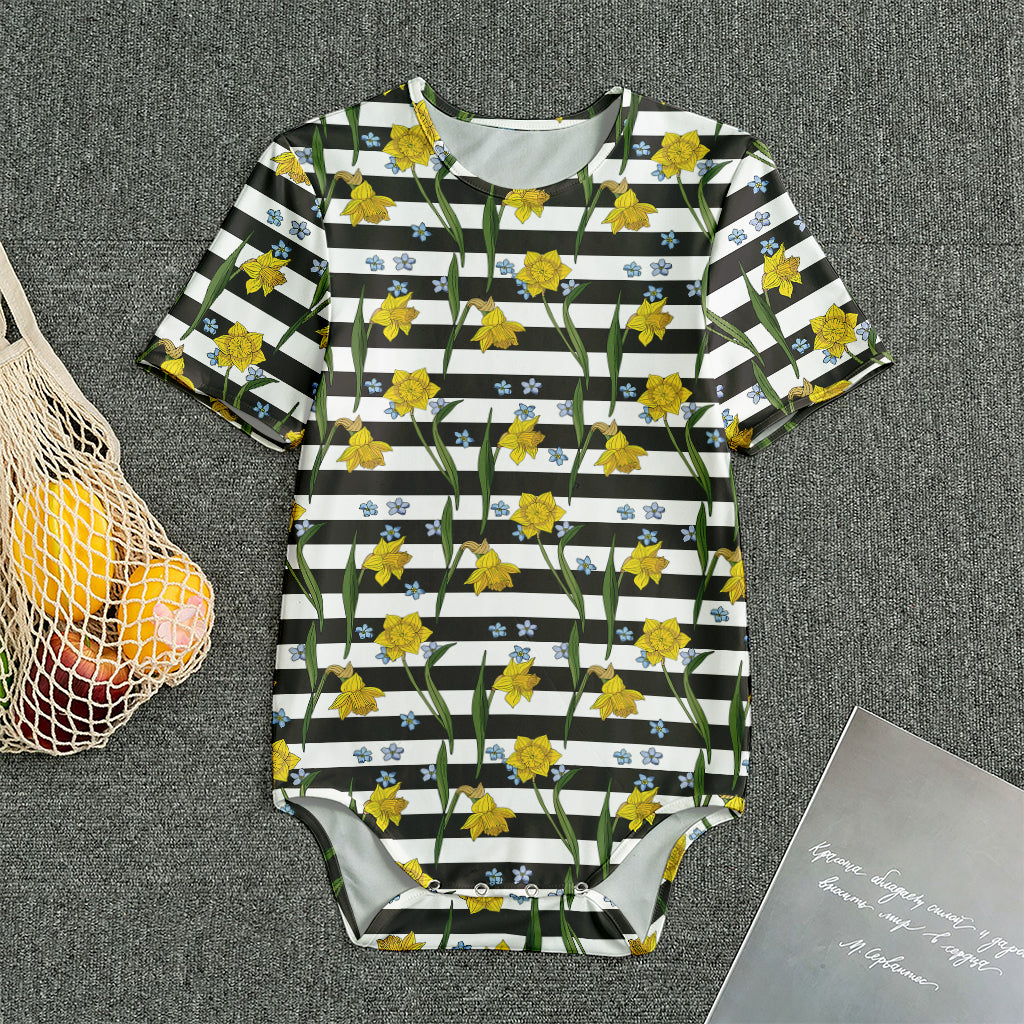 Yellow Daffodil Striped Pattern Print Men's Bodysuit