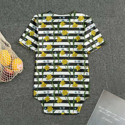 Yellow Daffodil Striped Pattern Print Men's Bodysuit