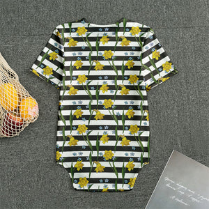 Yellow Daffodil Striped Pattern Print Men's Bodysuit