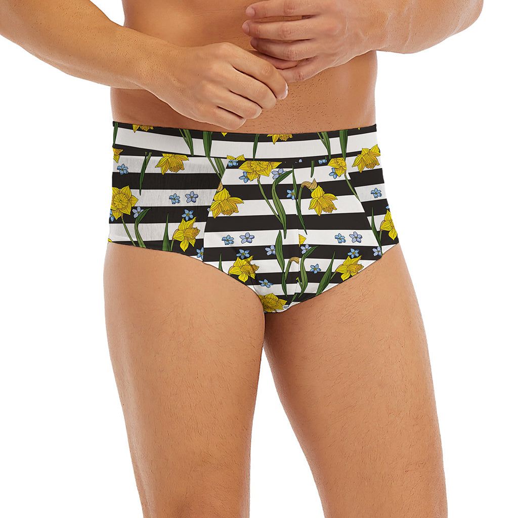 Yellow Daffodil Striped Pattern Print Men's Briefs